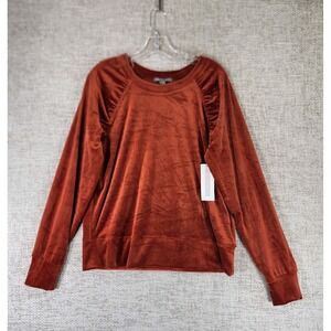 Peace & Pearls Long Sleeve Velour Top Womens M Fired Brick Soft Comfy NWT
